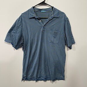 J McLaughlin Mens Blue Yellow Striped Pima Cotton Polo Shirt Size L